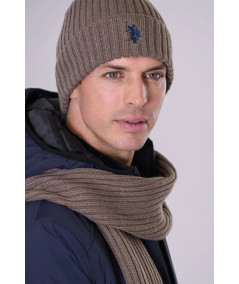 Berretto misto lana a coste con logo U.S. POLO ASSN.