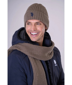 Berretto misto lana a coste con logo U.S. POLO ASSN.