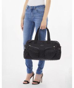 Borsa Weekend nera in tessuto jacquard a motivo monogram LIU JO