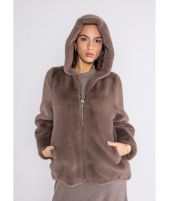 giubbotto in pelliccia sintetica con cappuccio