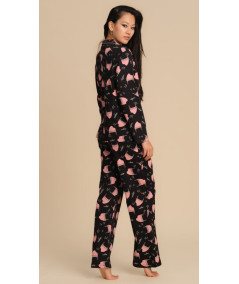 PIGIAMA APERTO DAVANTI IN CALDO COTONE CON STAMPA PIANOFORTI