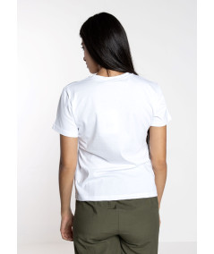 T-shirt Lokita Girocollo Bianca con Decorazioni Gioiello